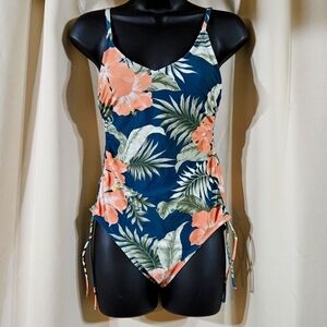 Kona Sol‎ small one piece swim suit Hawaiian print floral